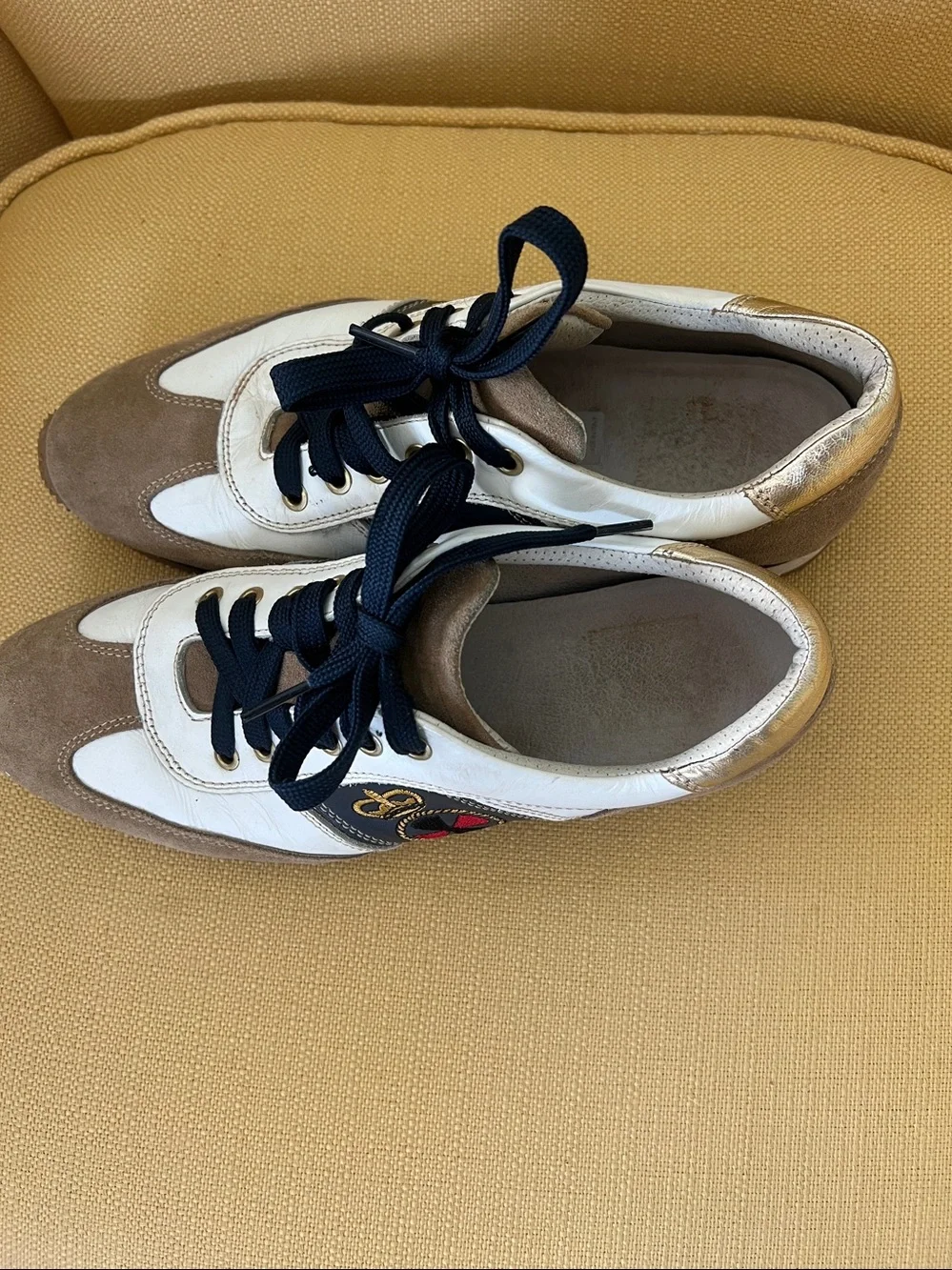 Men's Italian Casual Leather & Suede Sneakers in White, Navy & Tan size 41